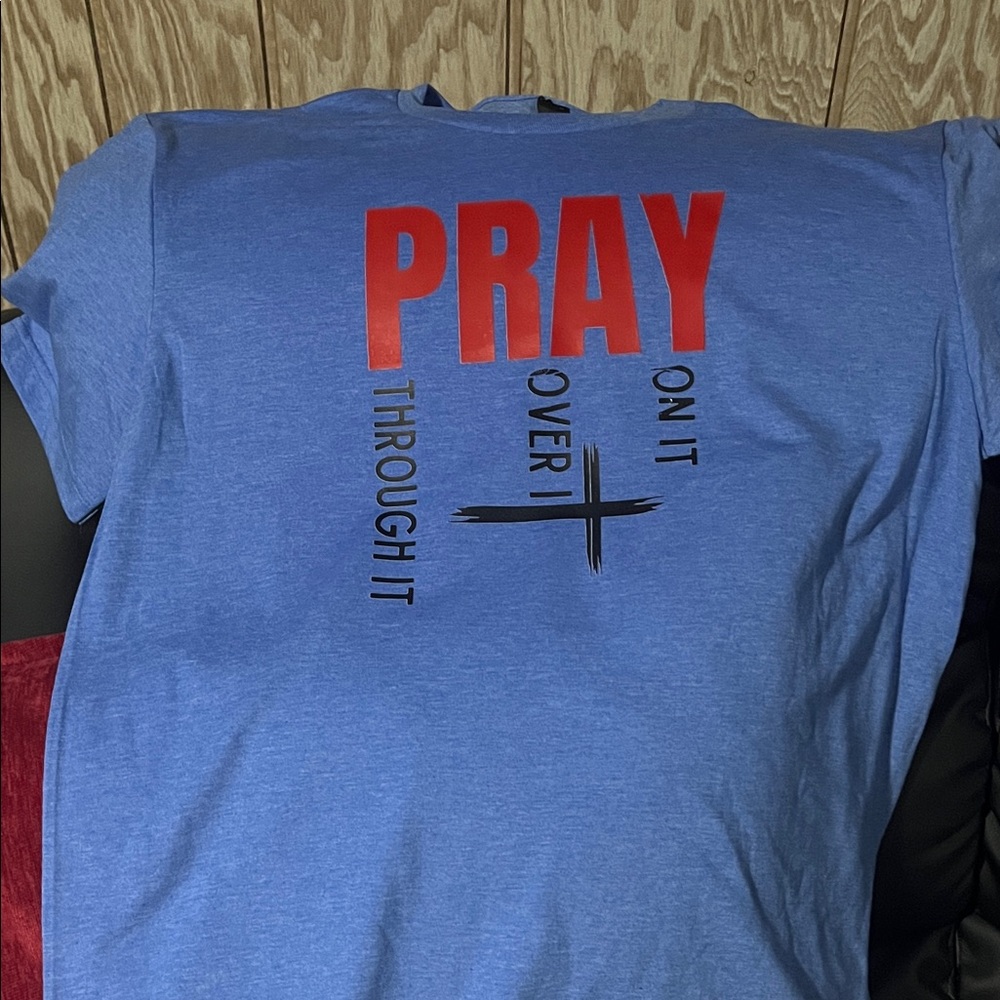 Blue Graphic T-Shirt with Red and Black Print